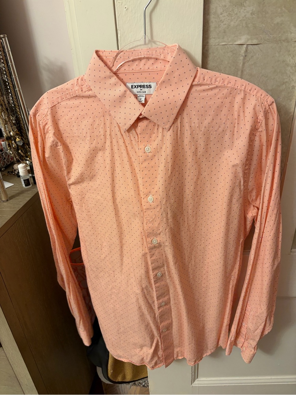 Express Peach Microdot Button-Up Dress Shirt